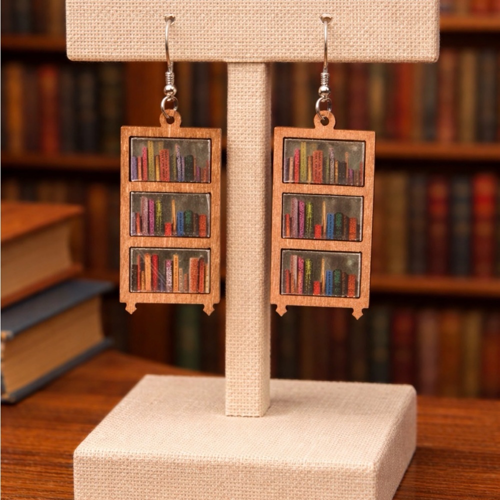 Bookshelf Wooden Earrings